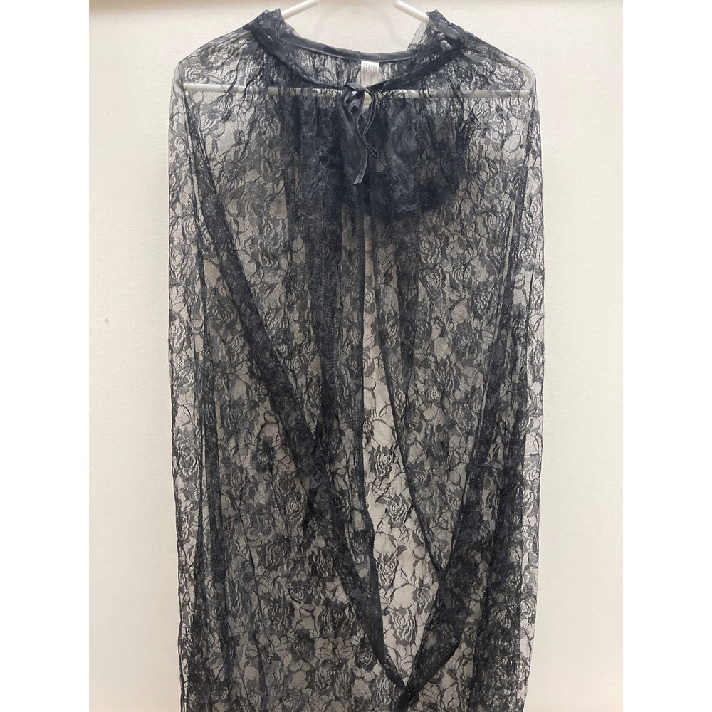 Black Floral Lace Hooded Cloak Sheer Gothic Costume Cape One Size